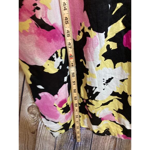 Old Navy Maxi Dress Womens 12 Black Pink Watercolor Floral Full Length Flowy Zip - Picture 12 of 16